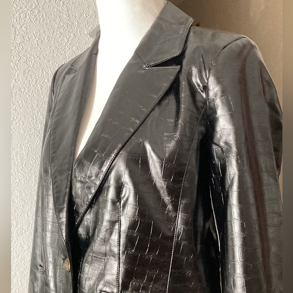 New Dennis Basso Textured Faux Leather Blazer jacket Sz 10